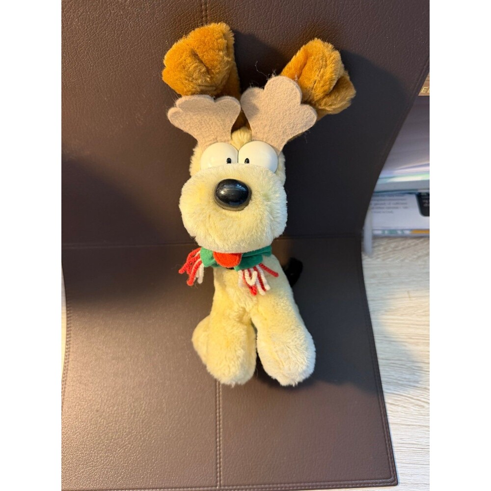 Cute Yellow Odie Dog Plush Toy with Holiday Scarf